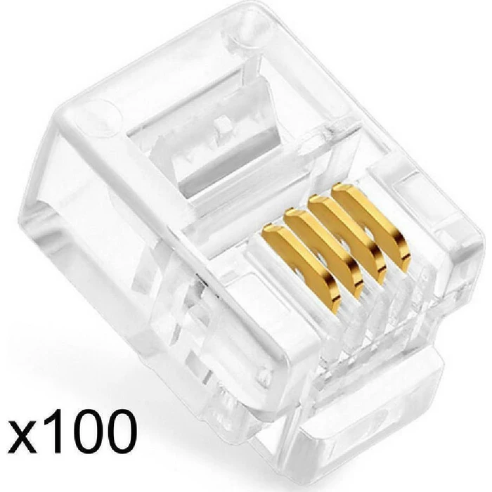 Plug Γραμμής Τηλεφώνου Powertech RJ11 6P4C, 100Τεμ