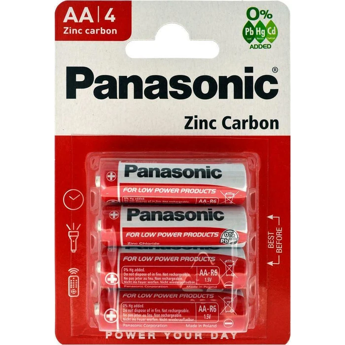 Μπαταρίες Zinc Panasonic Carbon, Aa/Lr6, 1.5V, 4τμχ