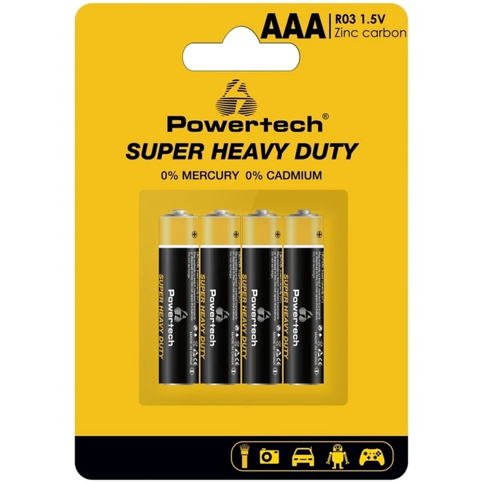 Μπαταρία Zinc Powertech Carbon Super Heavy Duty PT-1218, Aaa 1.5V, 4τμχ