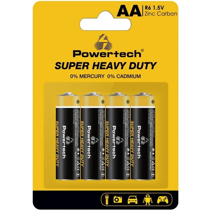 Μπαταρία Zinc Powertech Carbon Super Heavy Duty PT-1219, Aa, 1.5V, 4τμχ