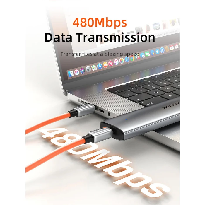 Καλώδιο USB-C Cabletime CT-Cm240-Zso2, 240W, 480Mbps, 2M, Πορτοκαλί
