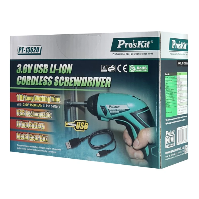 Κατσαβίδι Μπαταρίας Proskit PT-1362U με 4 Μύτες, LED Φακός, 1500Mah