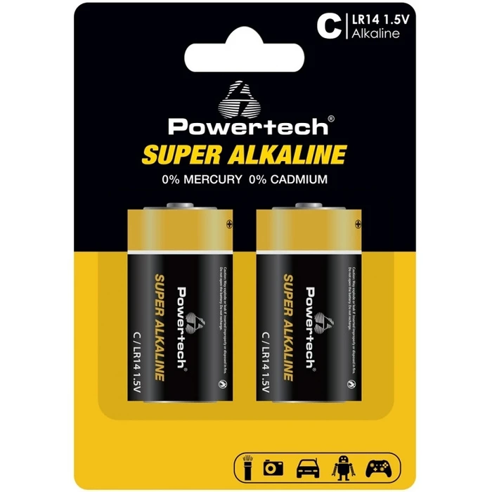 Αλκαλικές Μπαταρίες Powertech Super Alkaline PT-1216, Lr14, 1.5V, 2τμχ