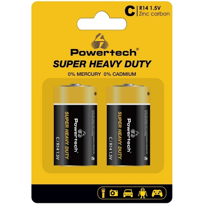 Μπαταρία Zinc Powertech Carbon Super Heavy Duty PT-1221, R14 1.5V, 2τμχ