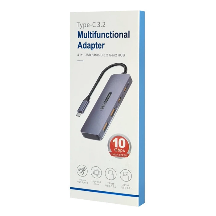 USB Hub Powertech CAB-Uc082, 4X Θυρών, 10Gbps, USB-C Σύνδεση, Γκρι