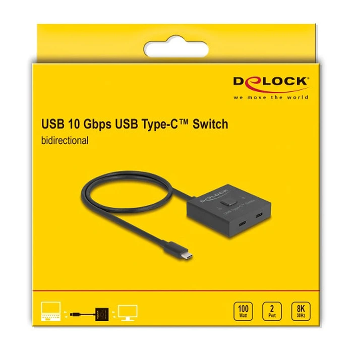 KVM Switch Delock USB-C 18911, 2 σε 1 Bidirectional, 10Gbps, 8K, 100W, Μαύρο