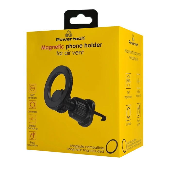 Βάση Κινητού Αυτοκινήτου Powertech PT-1240, Αεραγωγού, Μαγνητική, Μαύρη