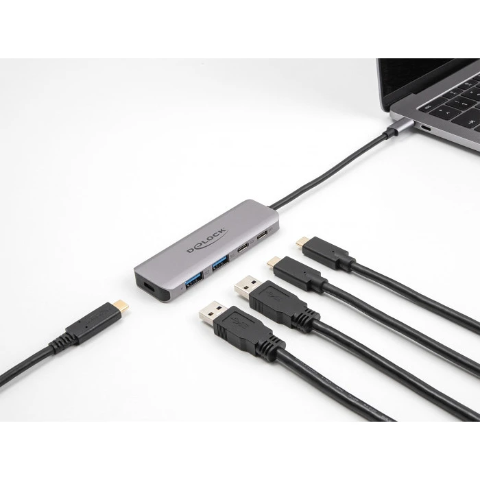 USB Hub Delock 64239, 4X Θυρών, 5Gbps, USB-C Σύνδεση, Γκρι