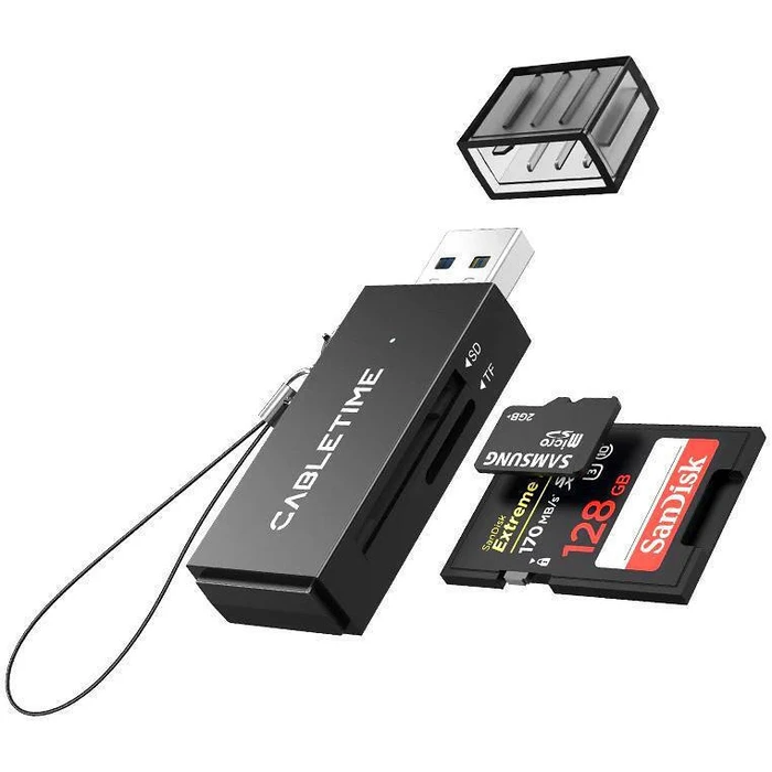 Card Reader Cabletime CT-Asd3-Pb για SD & Micro Sd, Usb, 5Gbps, Μαύρο