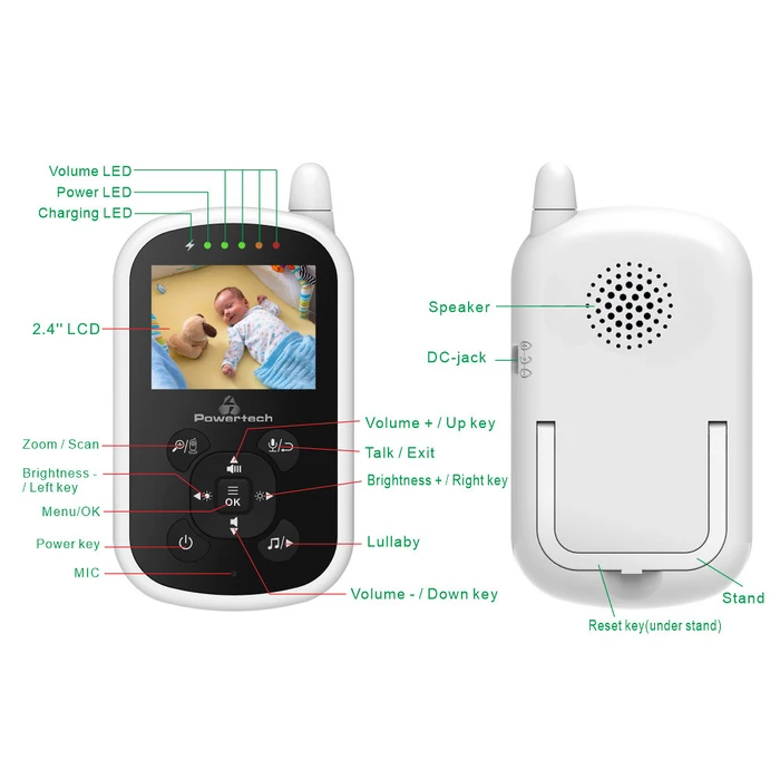 Ενδοεπικοινωνία Μωρού Powertech PT-1186, Κάμερα & Οθόνη 2.4", 480P, Ptz