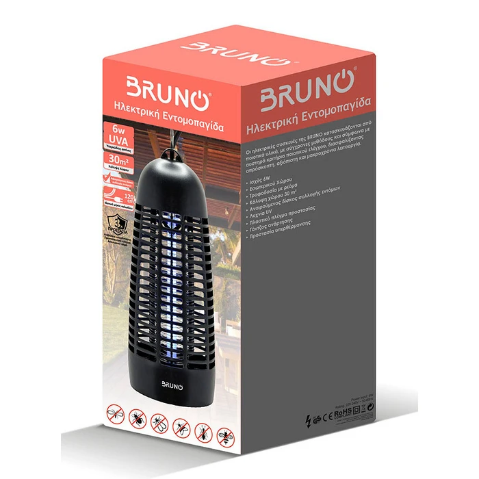 Ηλεκτρική Εντομοπαγίδα Bruno BRN-0185 με Uv Λυχνία, 6W, Μαύρη