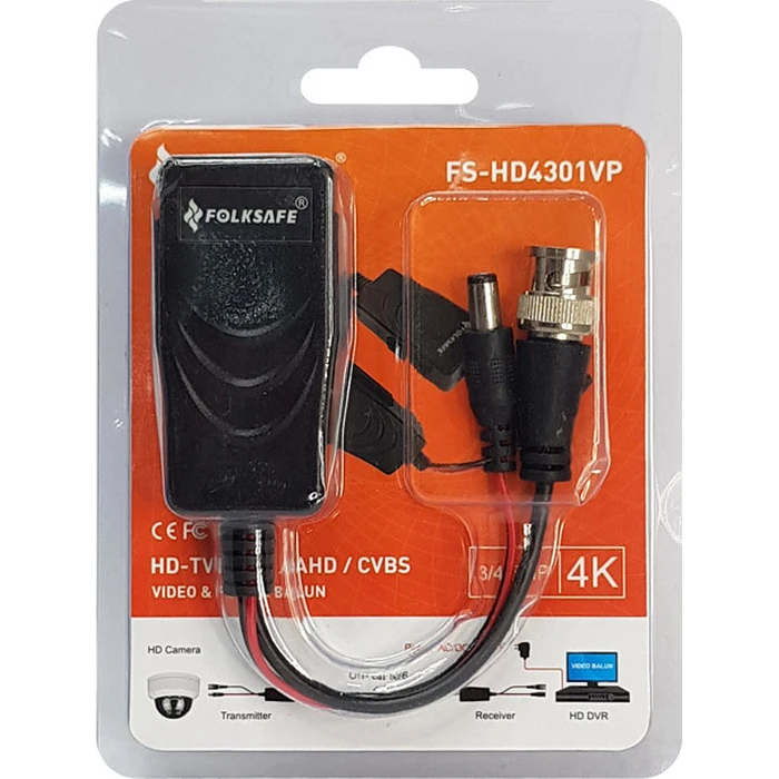 Transmitter Folksafe Video & Power Balun FS-Hd4301Vp, 4K, Έως 400M, RJ45