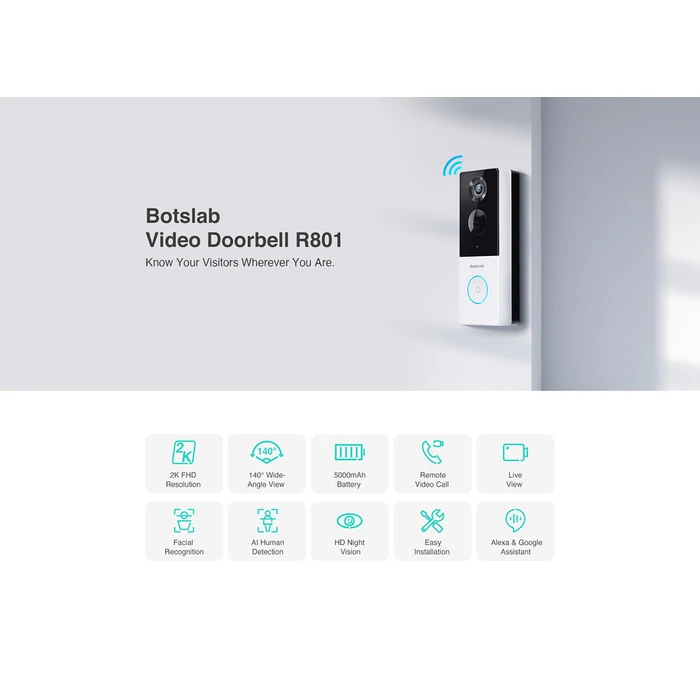 Ασύρματο Κουδούνι Botslab Smart με Κάμερα R801, 3Mp/2K, WiFi, 5000Mah