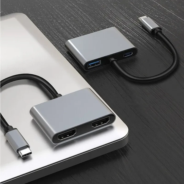 Docking Station Powertech CAB-Uc083, 4 Θυρών, USB-C, 4K, 100W, Γκρι