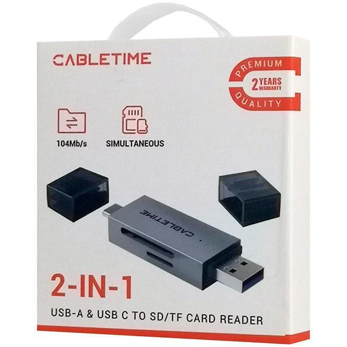 Card Reader Cabletime CT-Acsd3-Ag, Sd/Micro Sd, Usb/USB-C, 5Gbps, Γκρι