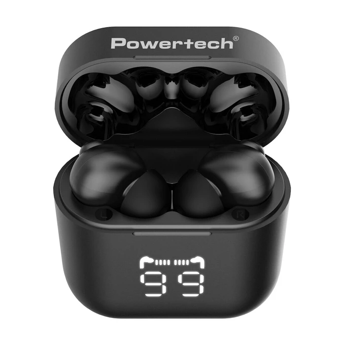Bluetooth Handsfree Powertech με Θήκη Φόρτισης PT-1227, Tws, Enc, 30/480Mah, Μαύρα