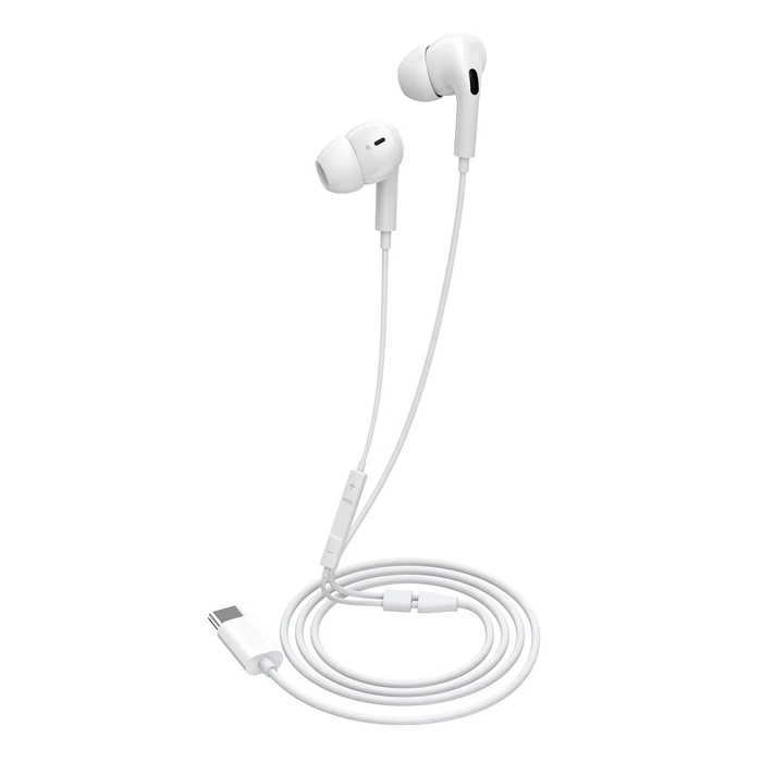 Handsfree Ακουστικά Celebrat με Μικρόφωνο E300, USB-C Σύνδεση, Φ10mm, 1.2M, Λευκά