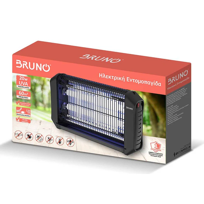 Ηλεκτρική Εντομοπαγίδα Bruno BRN-0186 με Uv Λυχνία, 20W, Μαύρη