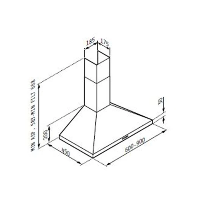 Απορροφητήρας Καμινάδα Pyramis 065040501 90cm Black