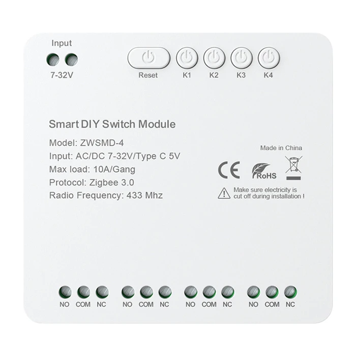 Avatto ZWSMMD ZigBee Διακόπτης 4CH Ξηρής Επαφής 32V DC
