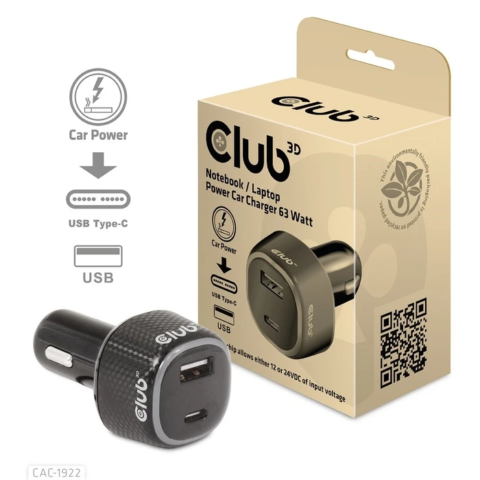 Φορτιστής Αυτοκινήτου Club 3D USB 1xUSB C, 2xUSB A, 36W, 12/24V
