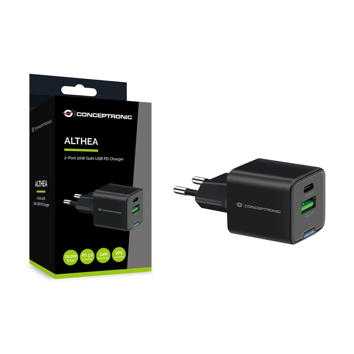 Φορτιστής Πρίζας Conceptronic 2Port 20W,1xUSB-C,1xUSB-A 1.5m sw
