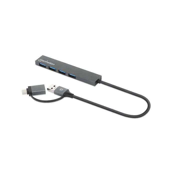 USB Hub Manhattan Kombo-4Port USB 3.0 Typ-C/Typ-A 4xUSB-A Buchse