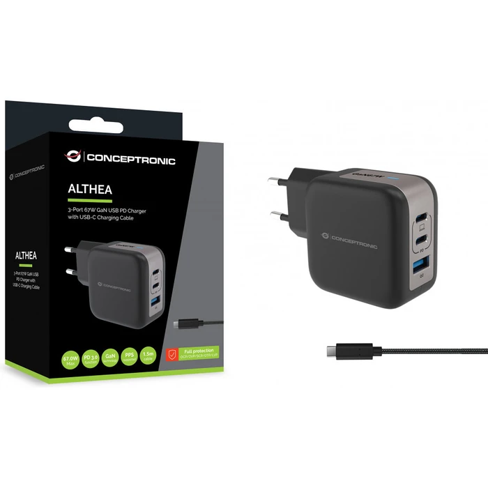 Φορτιστής Πρίζας Conceptronic 3Port 67W,2xUSB-C,1xUSB-A 1.5m sw