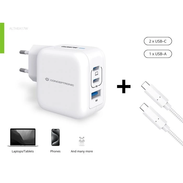 Φορτιστής Πρίζας Conceptronic 3Port 67W,2xUSB-C,1xUSB-A 1.5m ws