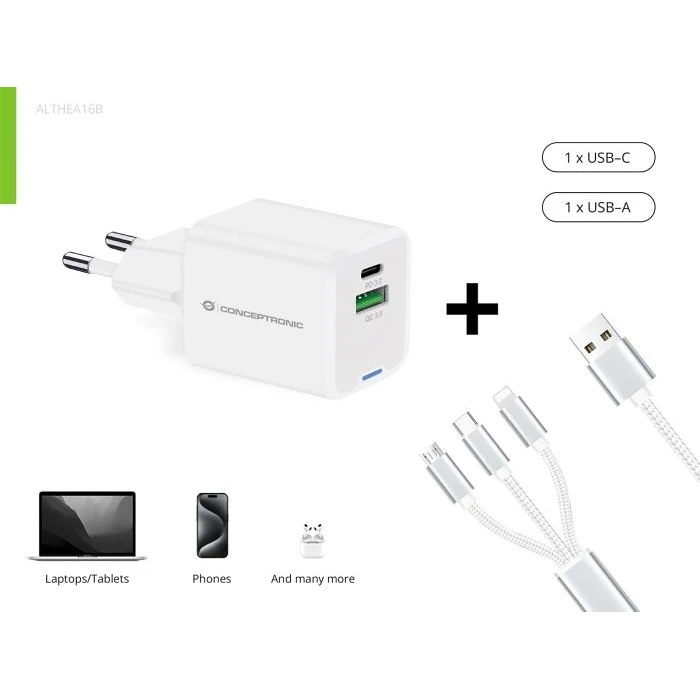 Φορτιστής Πρίζας Conceptronic 2Port 33W,1xUSB-C,1xUSB-A +3-in-1 sw