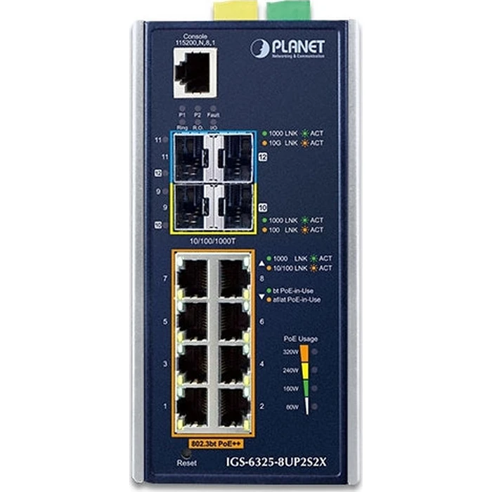 Network Switch Planet Industrial L2+ 8-Port 10/100/1000T 802.3at PoE +