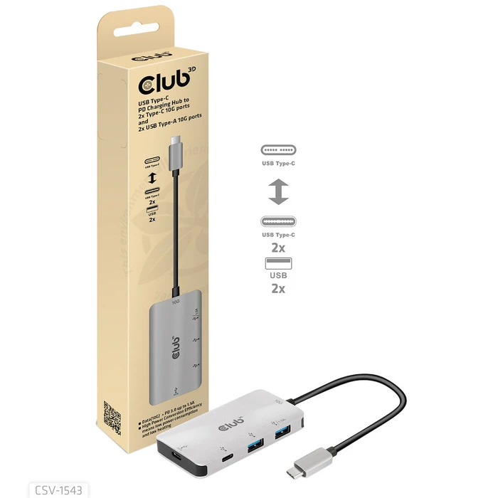USB Hub Club 3D 3.1 Typ C > 2x C + 2x A Lade Hub