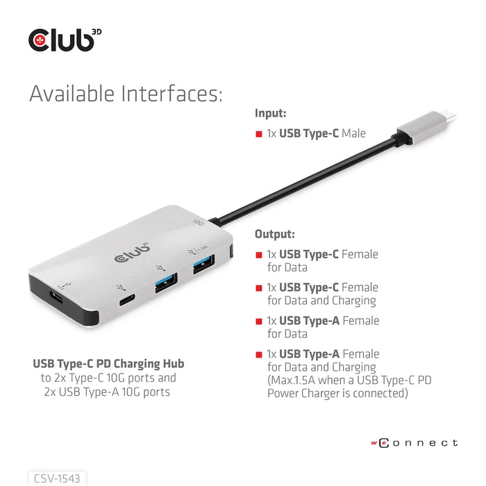 USB Hub Club 3D 3.1 Typ C > 2x C + 2x A Lade Hub