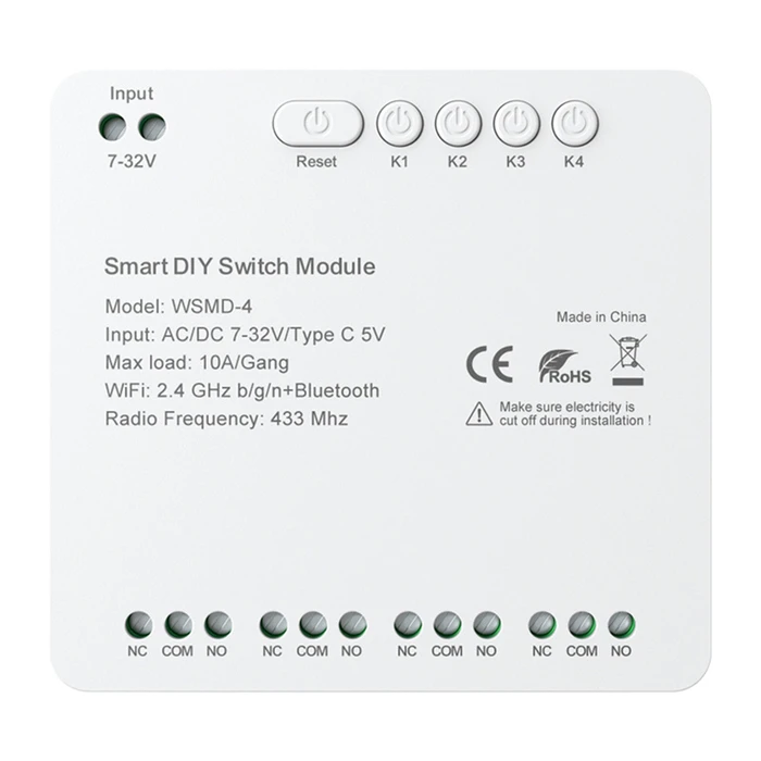 Avatto WSMD-4 32V DIY Έξυπλη Μονάδα Διακοπτών 4-Καναλιών (WSMD-4-32V)