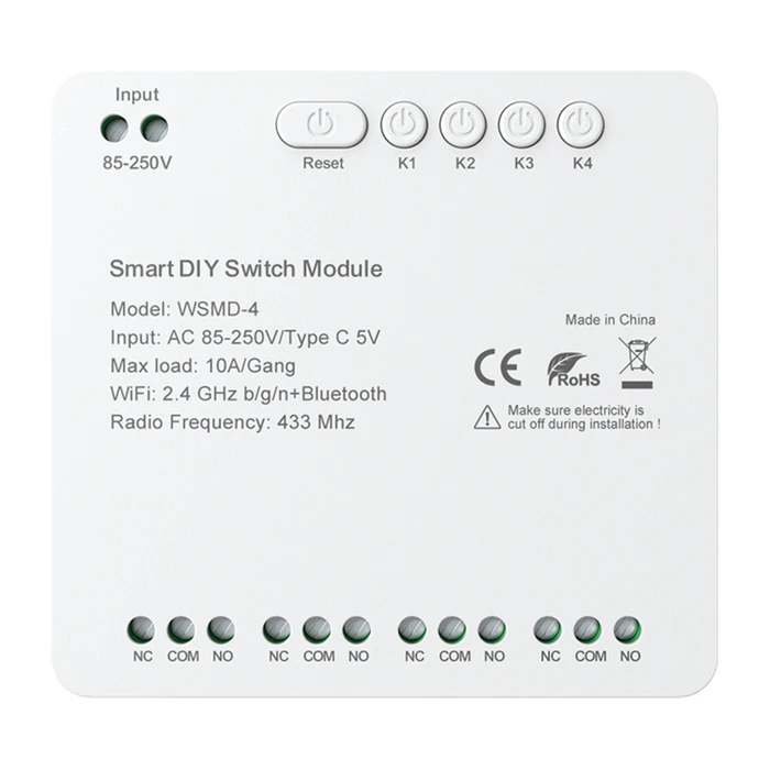 Avatto WSMD-4 Έξυπνος Διακόπτης 4 Καναλιών Wi‑Fi, Bluetooth & RF 10A (Tuya, Alexa)