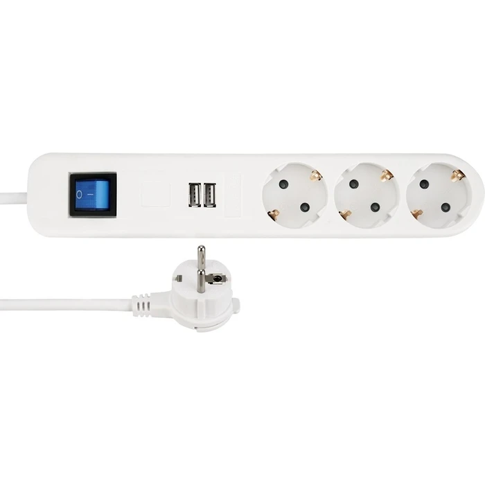 Πολύπριζο REV CE 3-way USB and switch, 1,4m White
