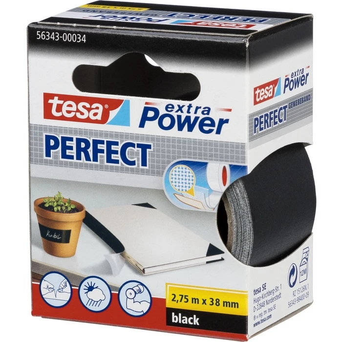 Αυτοκόλλητη Ταινία TESA Cloth 2,75m x 38mm extra Power Black Perfekt 56341