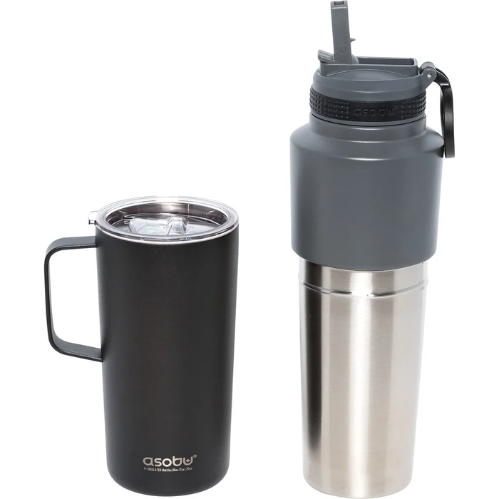 Θερμός Asobu Twin Pack Bottle with Mug Black, 0.9 L + 0.6 L