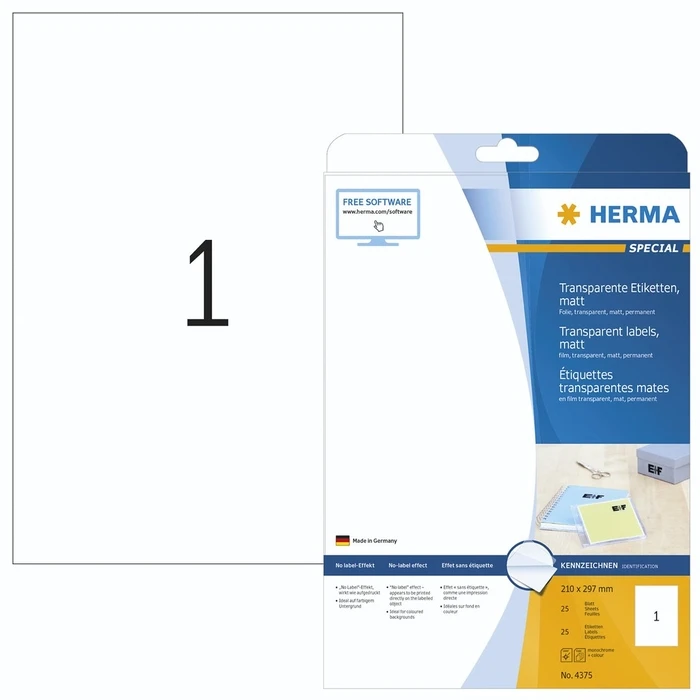 Αυτοκόλλητες Ετικέτες Herma Transparent 210X297 25 Sheets DIN A4 25 pcs. 4375