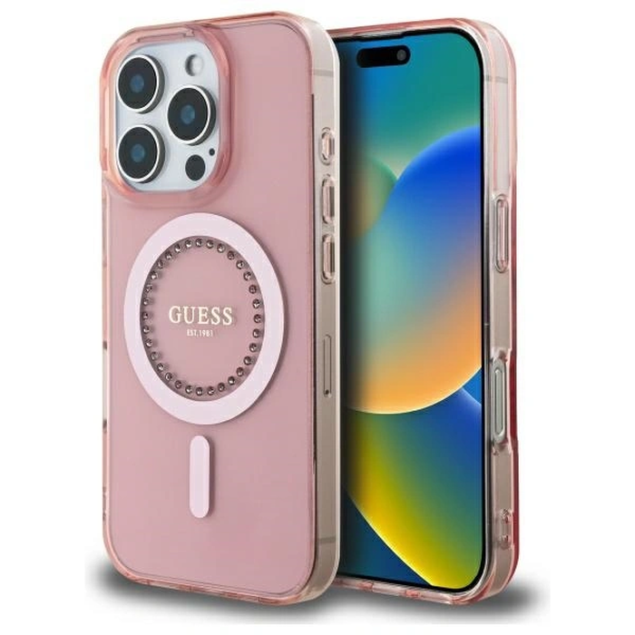 Guess GUHMP16LPFTDTEP Apple iPhone 16 Pro hardcase IML Rhinestones MagSafe pink