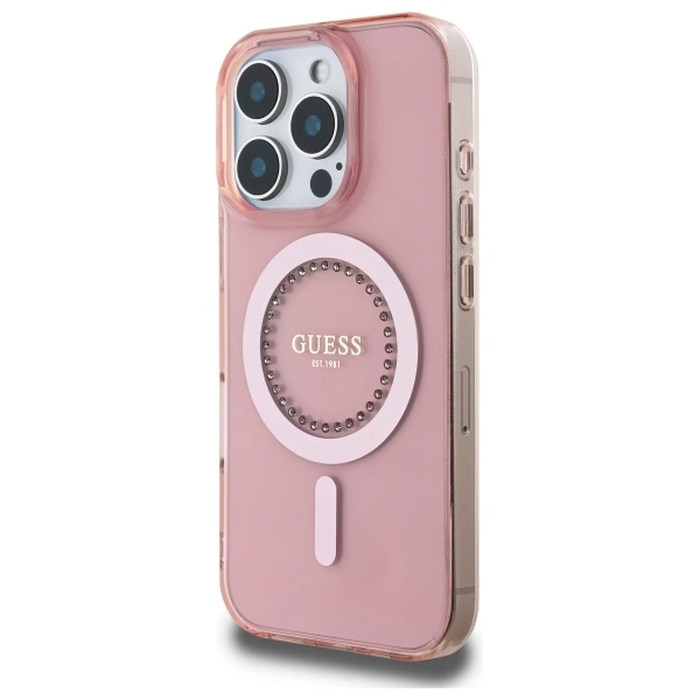 Guess GUHMP16LPFTDTEP Apple iPhone 16 Pro hardcase IML Rhinestones MagSafe pink