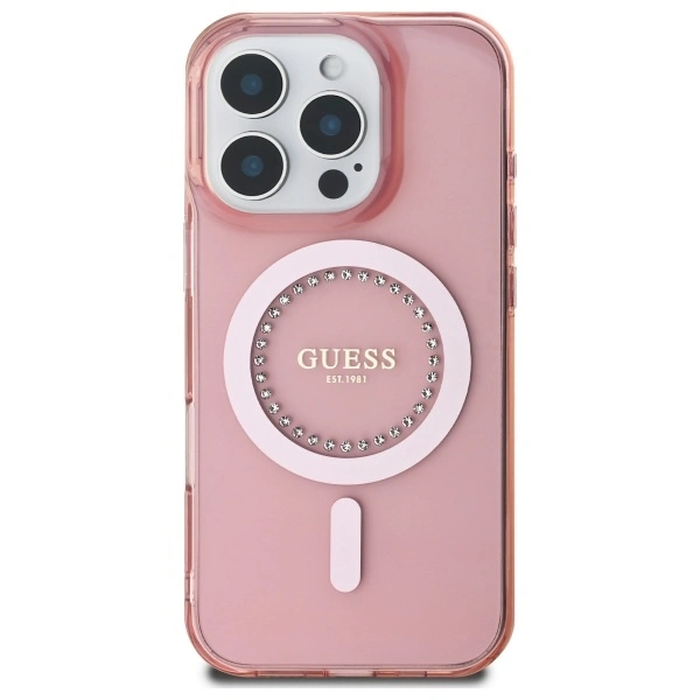 Guess GUHMP16LPFTDTEP Apple iPhone 16 Pro hardcase IML Rhinestones MagSafe pink