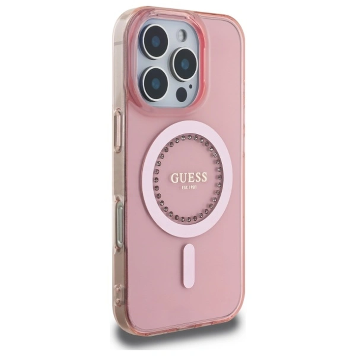 Guess GUHMP16LPFTDTEP Apple iPhone 16 Pro hardcase IML Rhinestones MagSafe pink