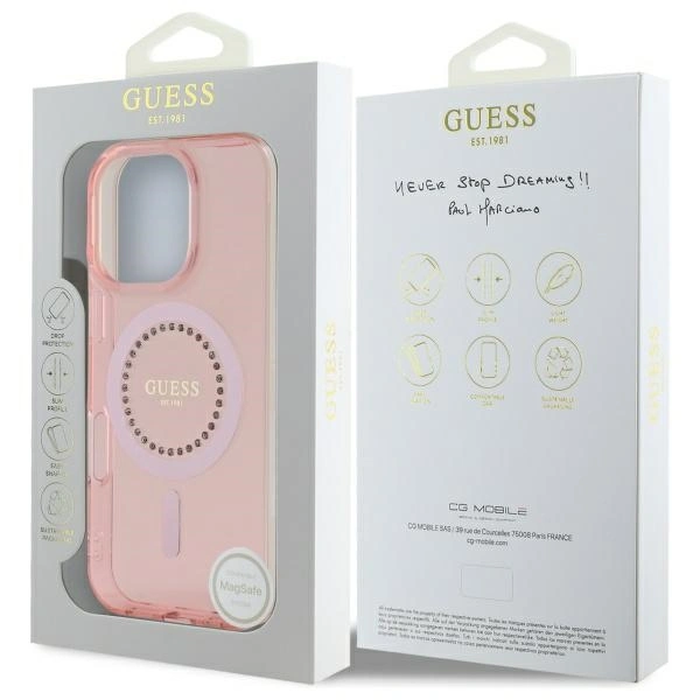 Guess GUHMP16LPFTDTEP Apple iPhone 16 Pro hardcase IML Rhinestones MagSafe pink