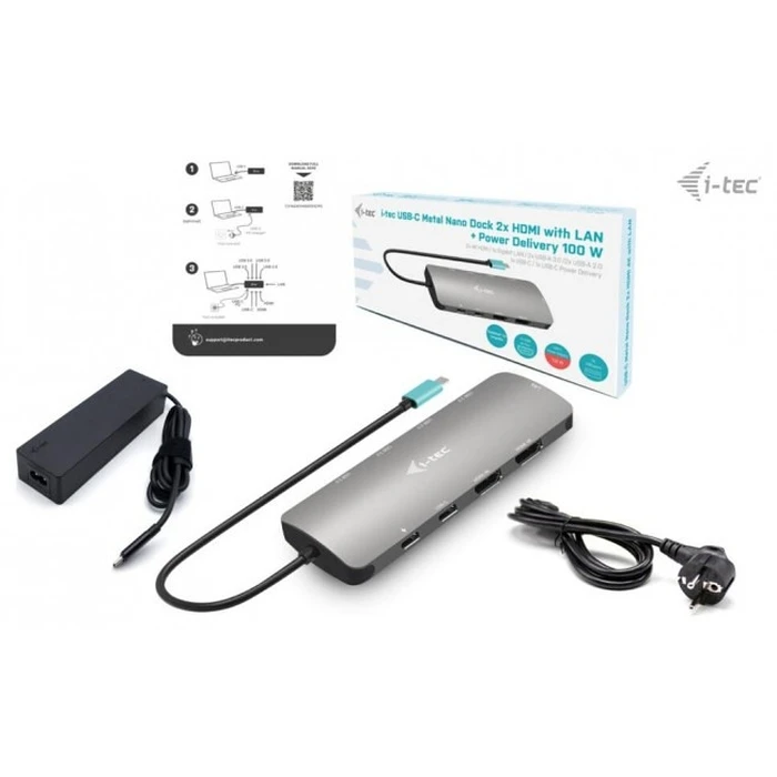 Docking Station i-tec USB-C Metal Nano 2x HDMI LAN 100W + charger 100W
