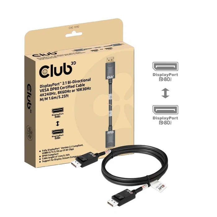 Καλώδιο DisplayPort Club 3D 2.1 DP80 1,6m 10K/8K/4K M/M retail
