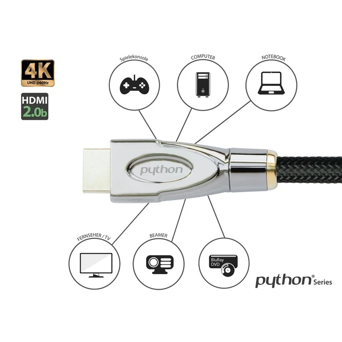 Καλώδιο HDMI Python HDMI« 2.1 8K UHD-2 nylon braid Black 1,5m
