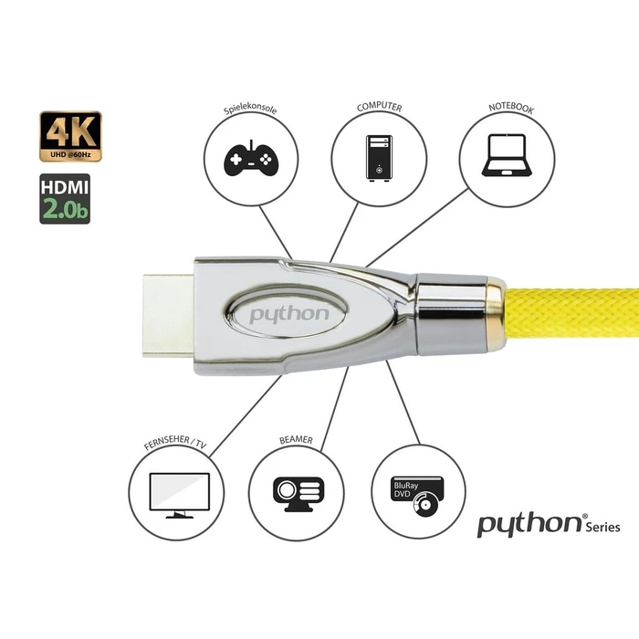 Καλώδιο HDMI Python HDMI« 2.0 AKTIV 4K2K nylon braid yellow 30m