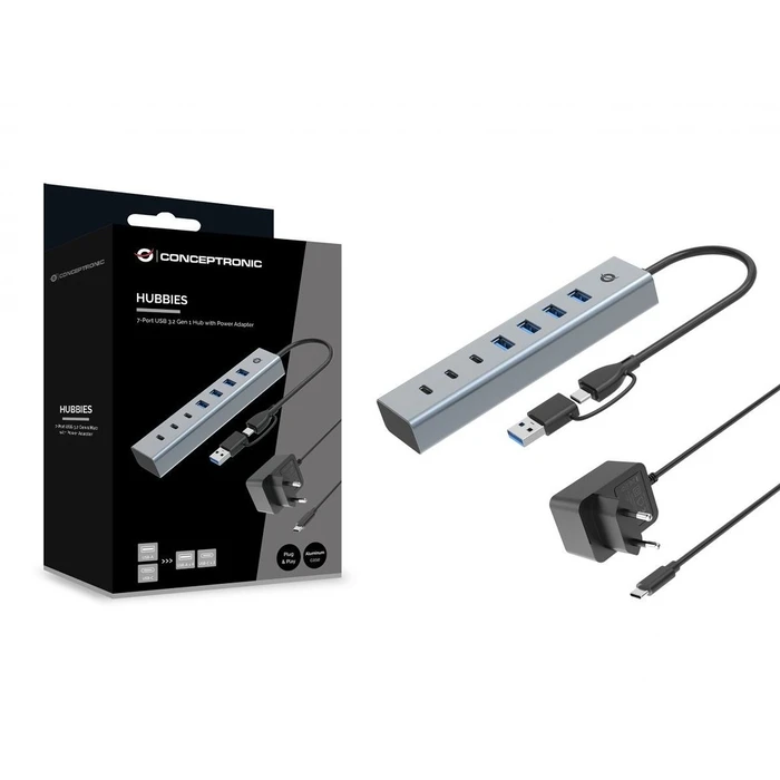 USB Hub Conceptronic 7-Port 3.2/C->4x3.0 3xUSB-C m.Netz. gr