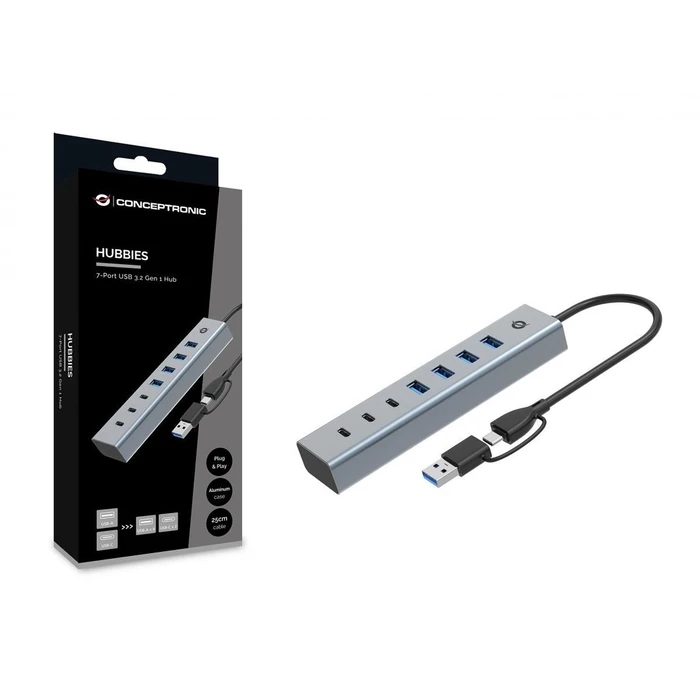 USB Hub Conceptronic 7-Port 3.2/C->4x3.0 3xUSB-C o.Netz. gr